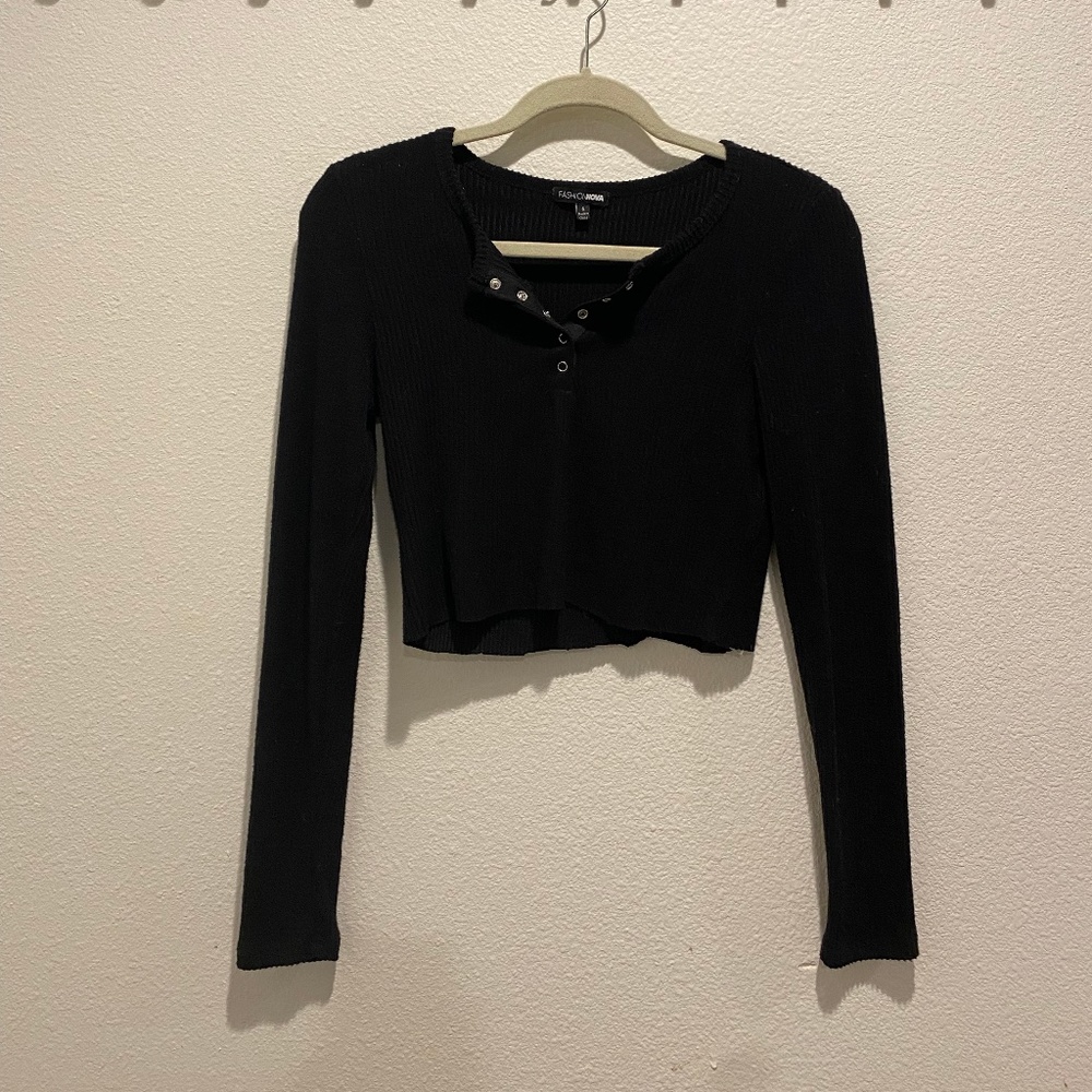 Fashion Nova Black Size S Cropped Long Sleeve